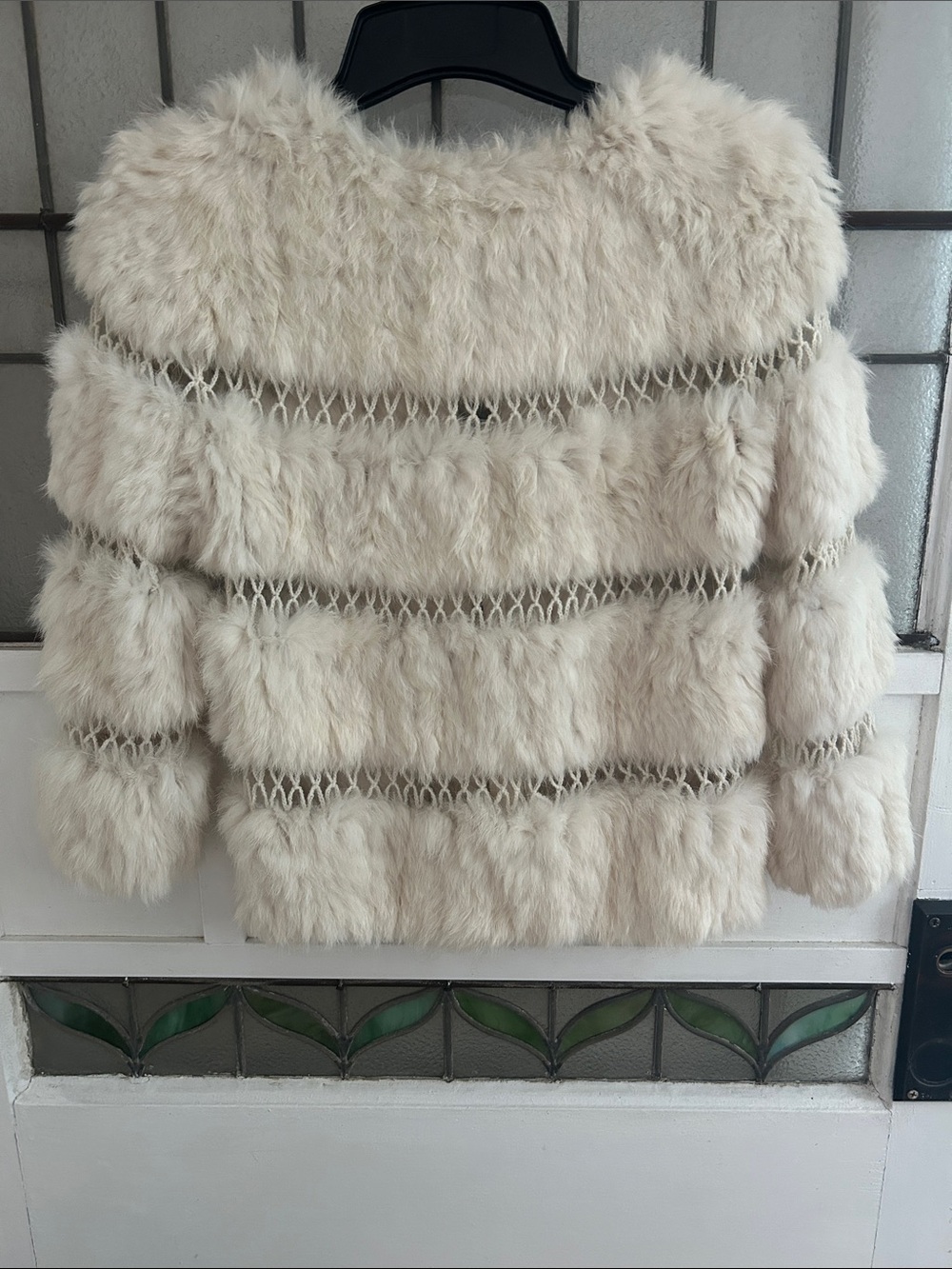 BCBGMaxAzria Cream Rabbit Fur Open-Front Teddy Jacket - Picture 4 of 4